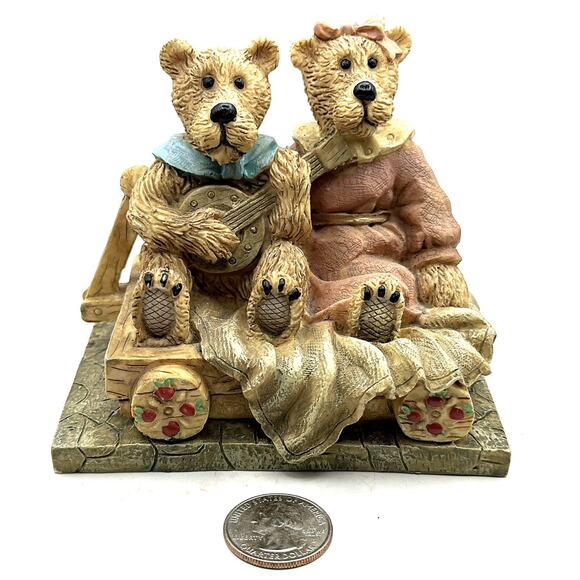 Vintage Bear Couple On Wagon With Banjo 4x4x3” - Picture 2 of 6